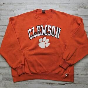 Vintage Russell Athletic Clemson Tigers Sweatshirt Crewneck LG Orange Made USA